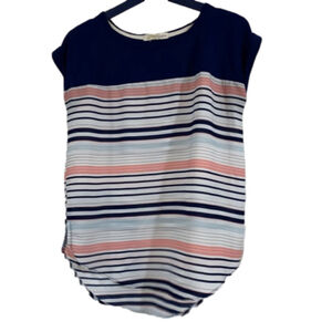 Women's Rewind Striped cap sleeve Top with shear scoop hem line Size Small